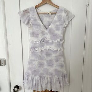 LOVESHACKFANCY SONARA SMOCKED MINI DRESS LAVENDER TIE DYE COTTON SIZE PETITE